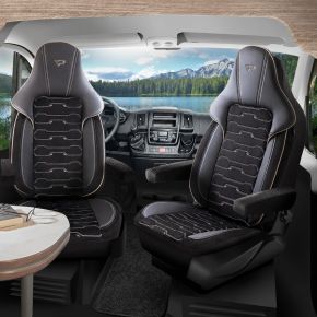 Beirut autostoelhoezen zwart met beige bies | 2 voorstoelen
