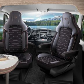 Beirut autostoelhoezen zwart met bruine bies | 2 voorstoelen
