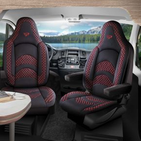 Limburg autostoelhoezen zwart met rode stiksels | 2 voorstoelen
