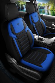 Set stoffen autostoelhoezen Manavgat zwart-blauw met moderne stiksels, compatibel met CHEVROLET TRAX