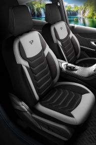 Set stoffen autostoelhoezen Manavgat zwart-grijs met moderne stiksels, compatibel met CITROEN C5