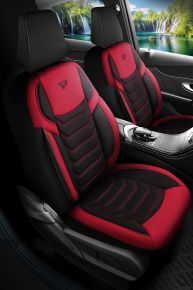 Set stoffen autostoelhoezen Manavgat zwart-rood met moderne stiksels, compatibel met CHEVROLET TRAX