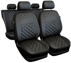 Set zwarte universele Perfect Line autostoelhoezen van eco-leer met beige stiksel – compatibel met OPEL GRANDLAND X
