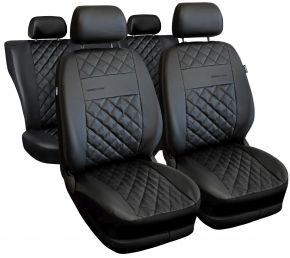Set zwarte universele Perfect Line autostoelhoezen van eco-leer met zwart stiksel – compatibel met OPEL GRANDLAND X