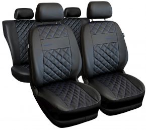 Set zwarte universele Perfect Line autostoelhoezen van eco-leer met blauwe stiksel – compatibel met OPEL GRANDLAND X