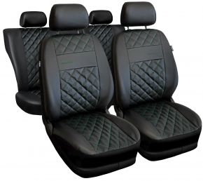 Set zwarte universele Perfect Line autostoelhoezen van eco-leer met groene stiksel – compatibel met OPEL GRANDLAND X