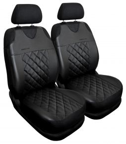 Set van 2 zwarte universele gestepte eco-lederen Perfect Line+ stoelhoezen voor voorstoelen – compatibel met VOLVO V70