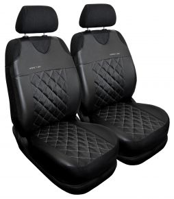 Set van 2 zilveren universele gestepte eco-lederen Perfect Line+ stoelhoezen voor voorstoelen – compatibel met VOLVO V70