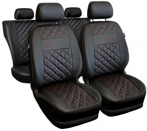 Set zwarte universele Perfect Line autostoelhoezen van eco-leer met rode stiksel – compatibel met OPEL GRANDLAND X