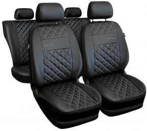 Set zwarte universele Perfect Line autostoelhoezen van eco-leer met zilveren stiksel – compatibel met VOLKSWAGEN AMAROK