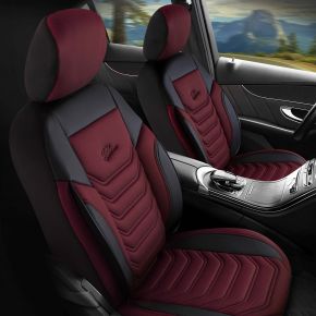 Voorstoelhoezen set Peru bordeaux-zwart | Eco-leer + Piqué | SMART FORFOUR