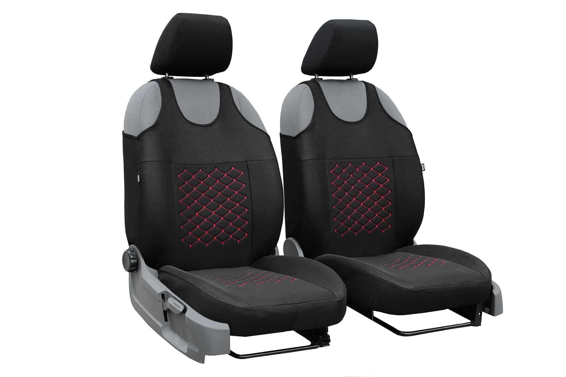 Universele Motive T-shirt autostoelhoezen zwart met rode stiksels voor voorstoelen