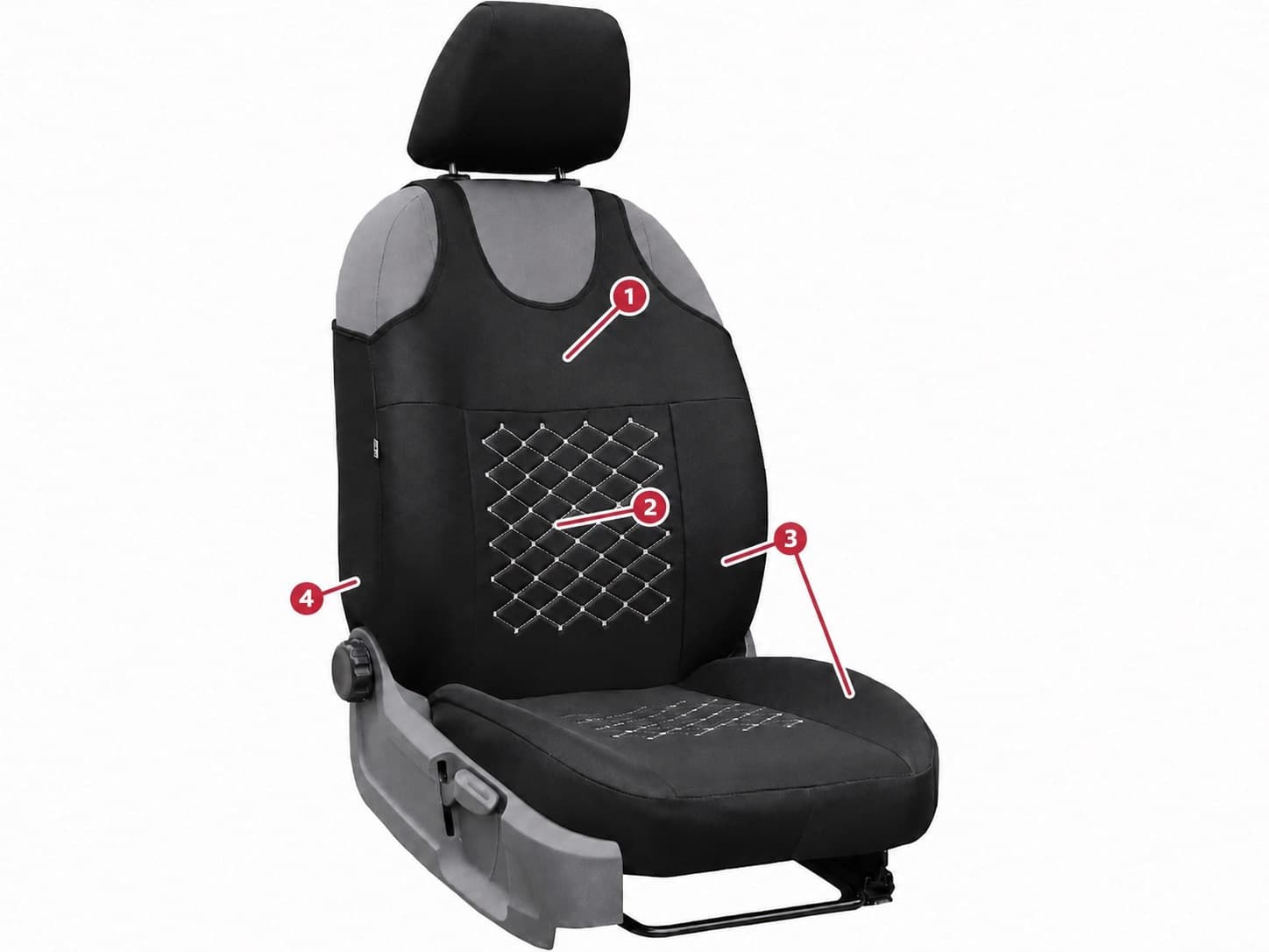 Constructie van de Motive T-shirt autostoelhoes en de afzonderlijke delen