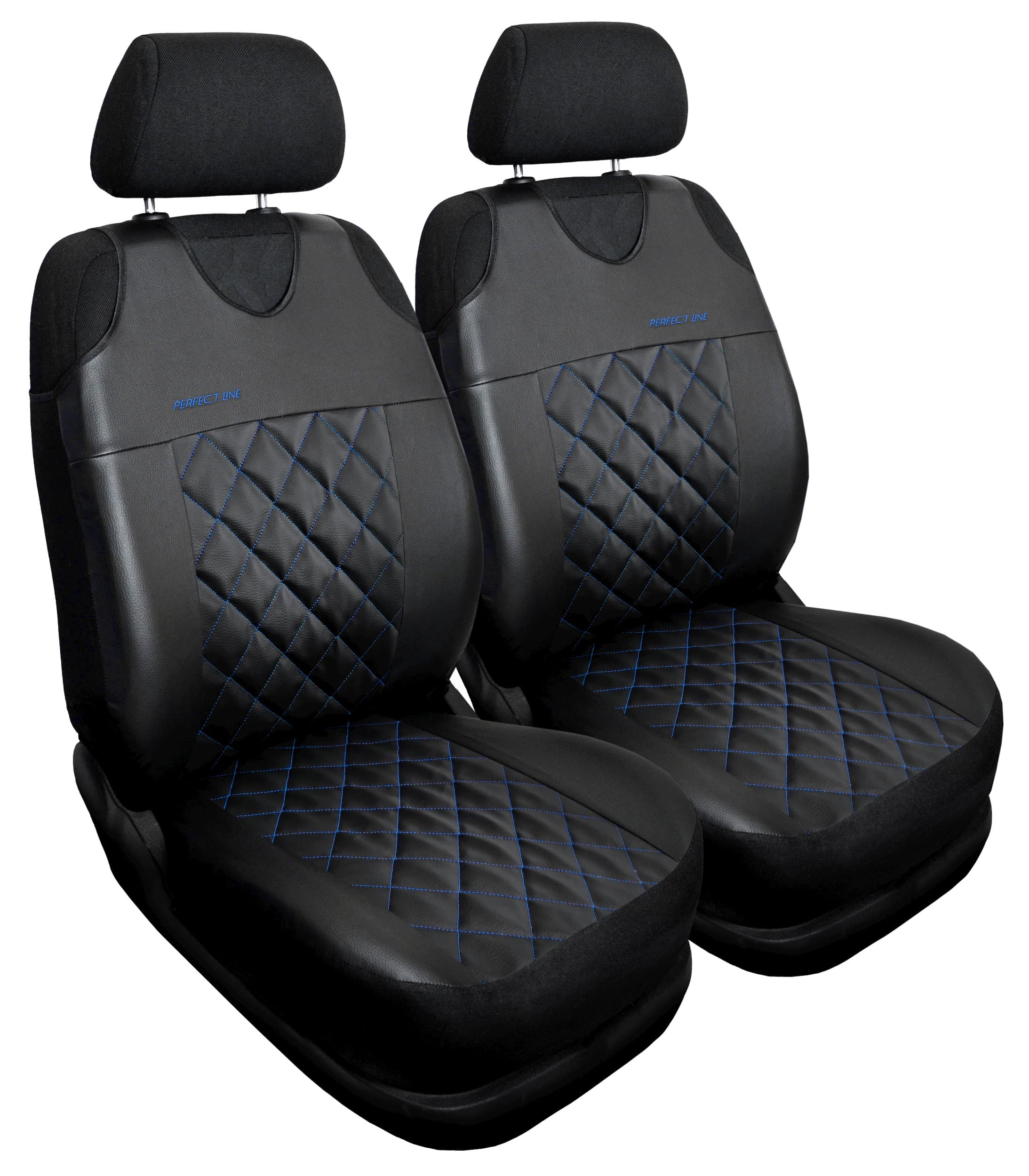 Set blauwe Perfect Line+ autostoelhoezen op de voorstoelen