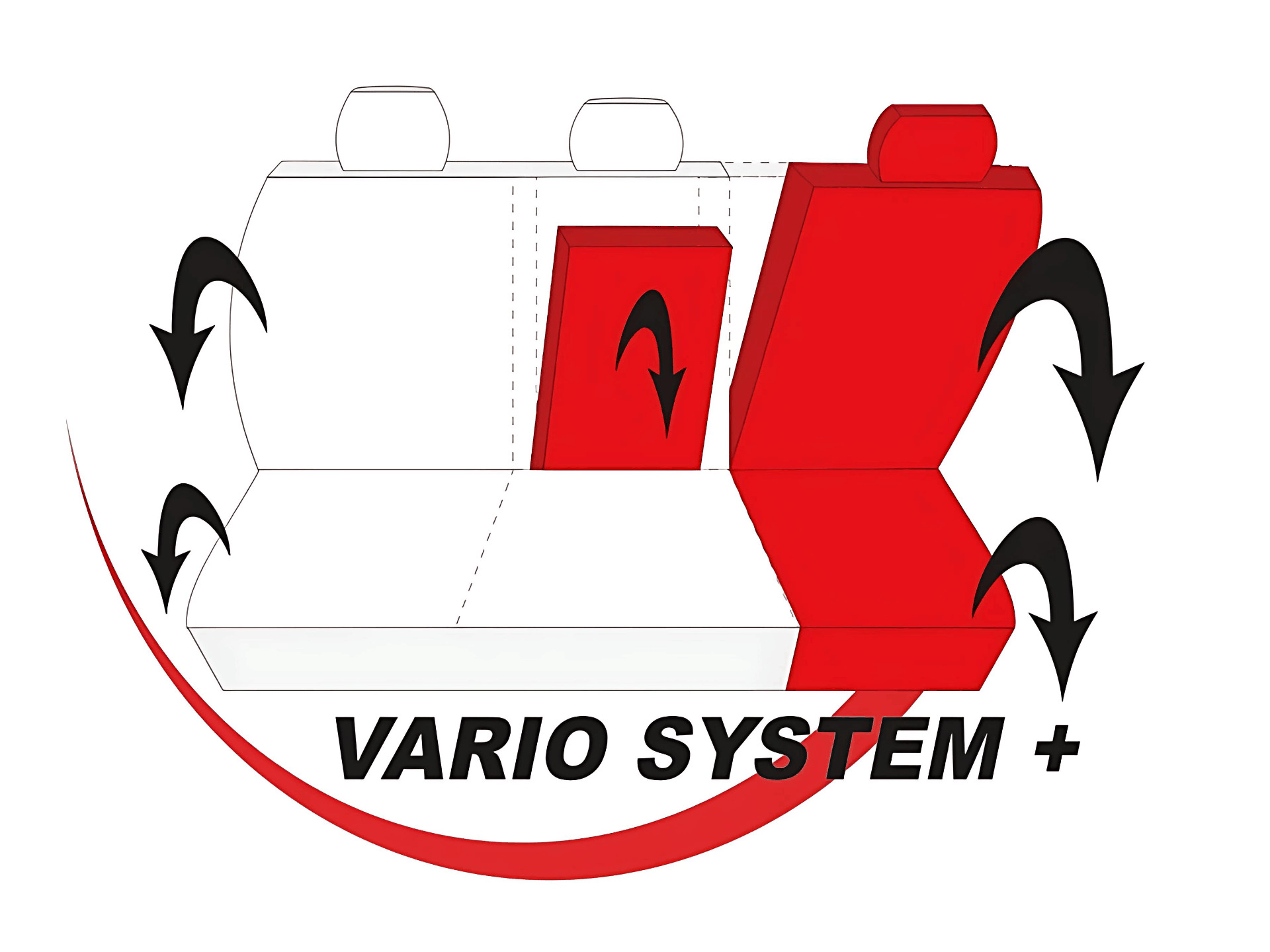 Werkingsschema van het Vario+ systeem voor gedeelde achterbank
