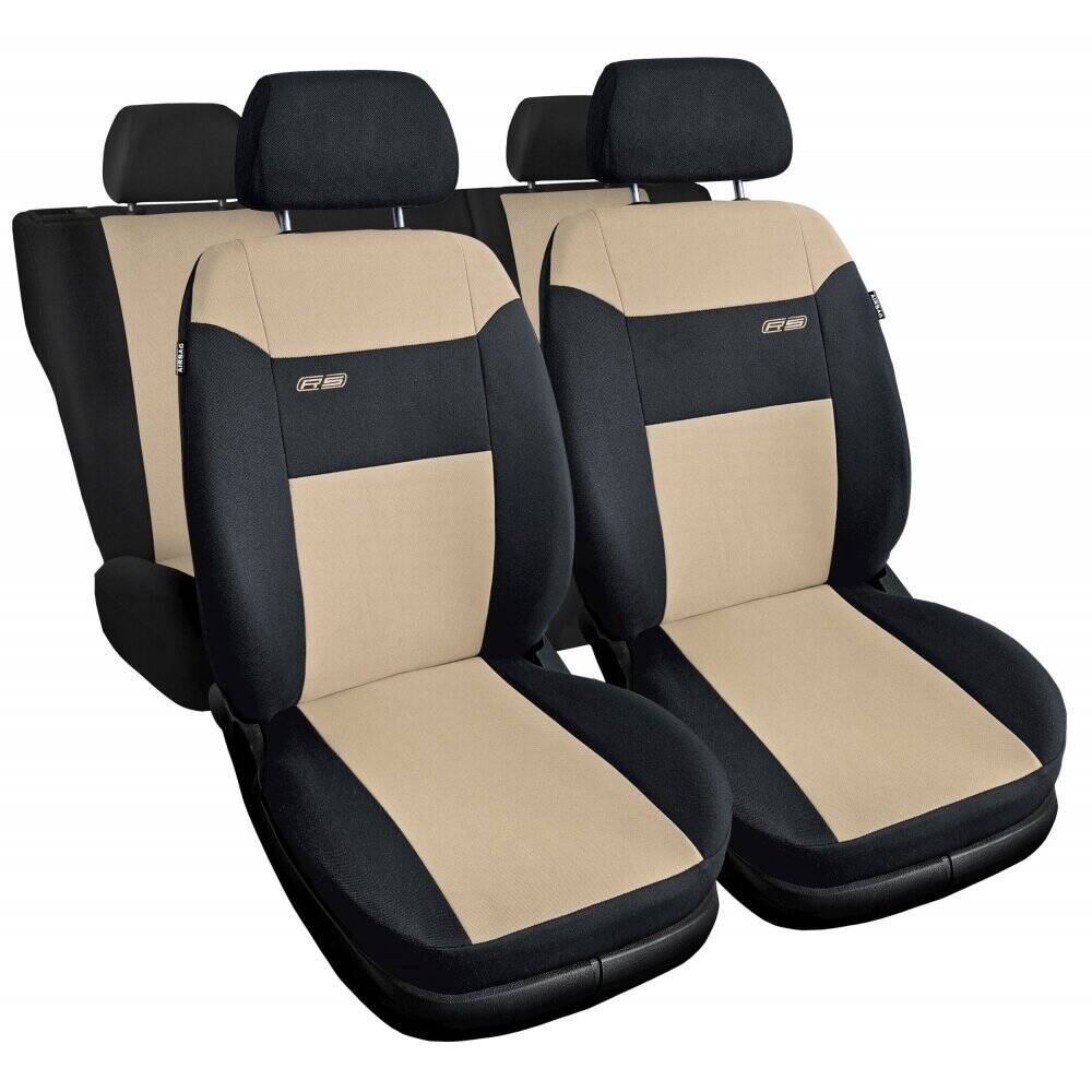 Universele RS autostoelhoezen beige-zwarte voor voor- en achterstoelen