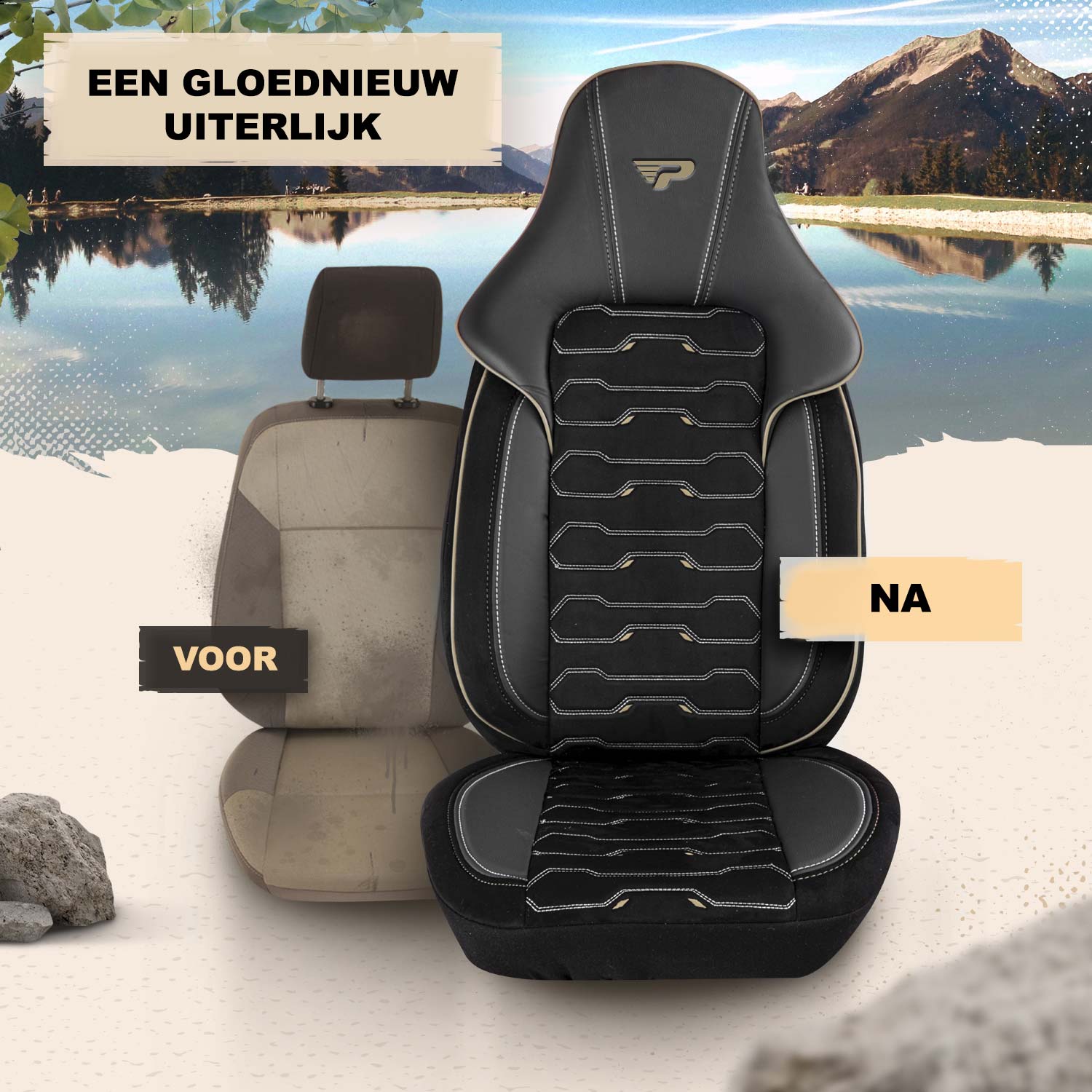 Voor en na het plaatsen van de Beirut autostoelhoezen