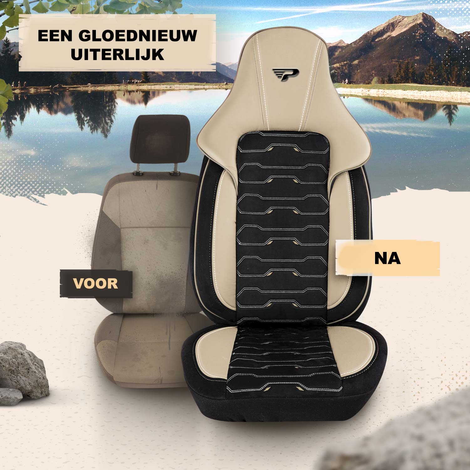 Voor en na het plaatsen van de Beirut autostoelhoezen