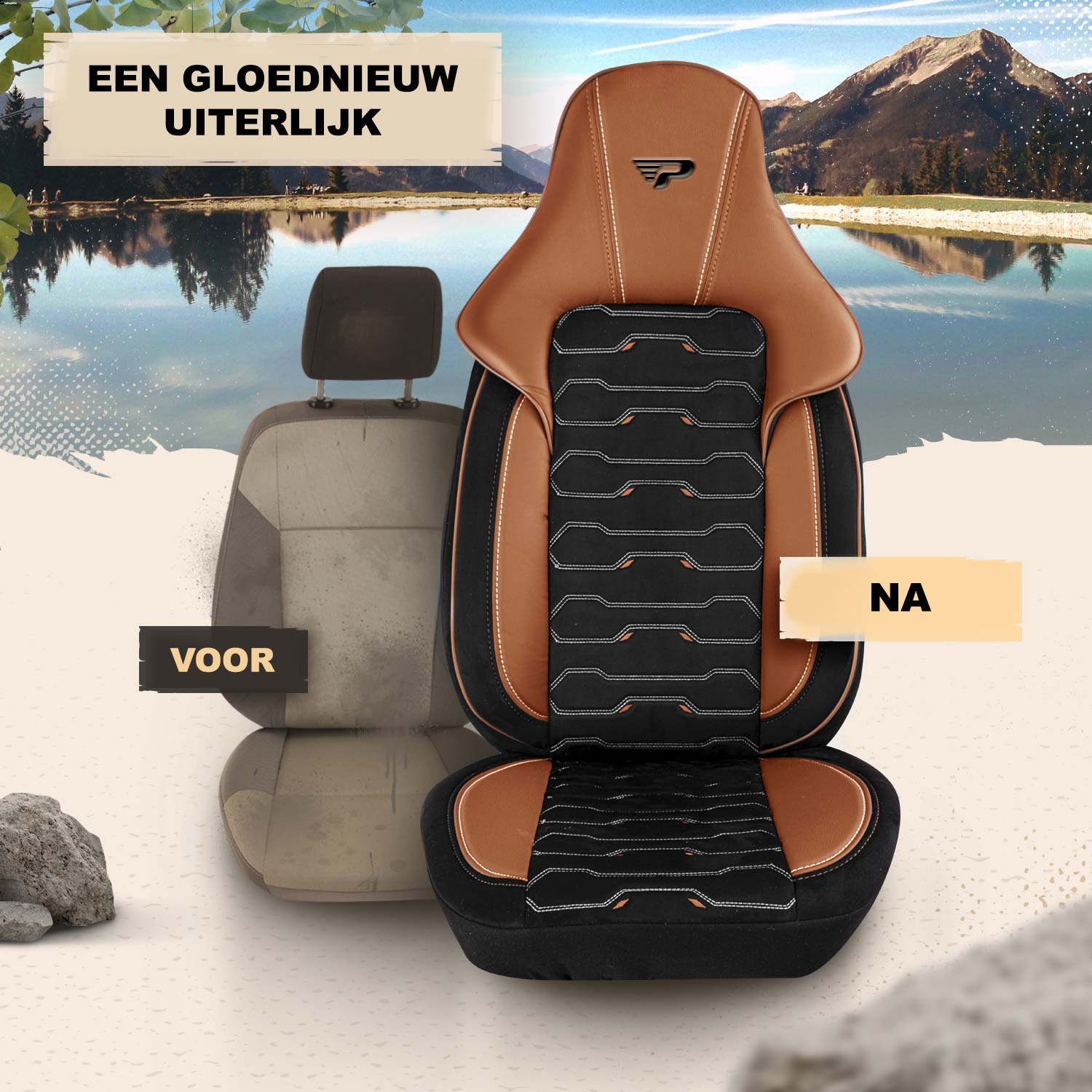 Voor en na het plaatsen van de Beirut autostoelhoezen