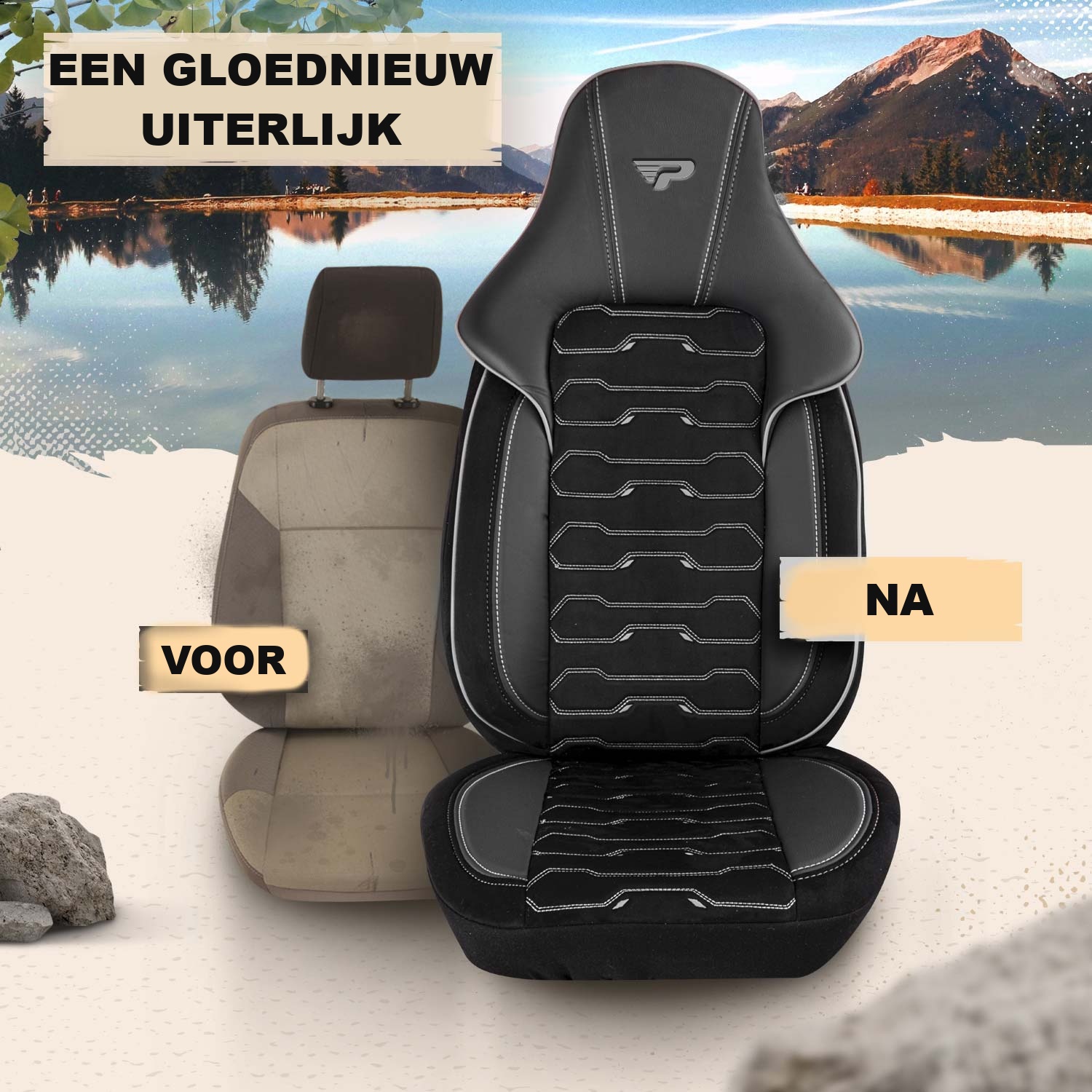 Voor en na het plaatsen van de Beirut autostoelhoezen