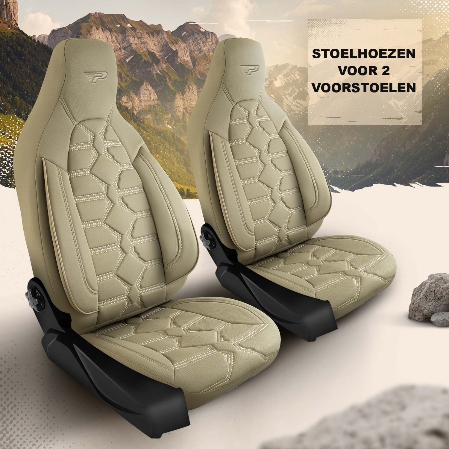 Boston autostoelhoezen voor 2 voorstoelen in beige uitvoering