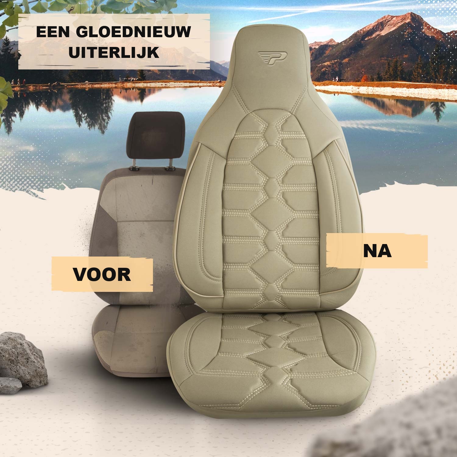Voor en na het plaatsen van de Boston autostoelhoezen