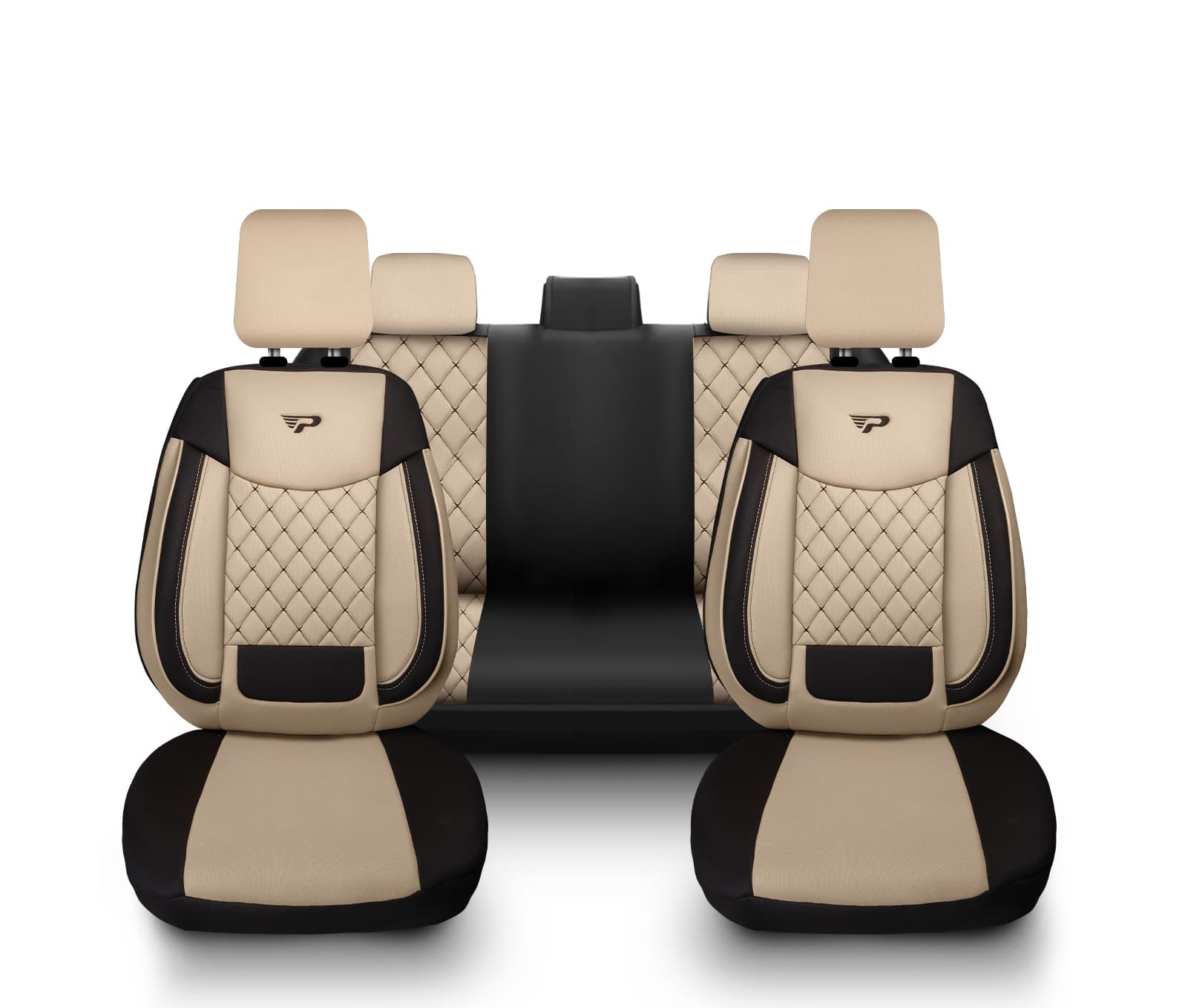 Complete set BRUSEL autostoelhoezen beige-zwart