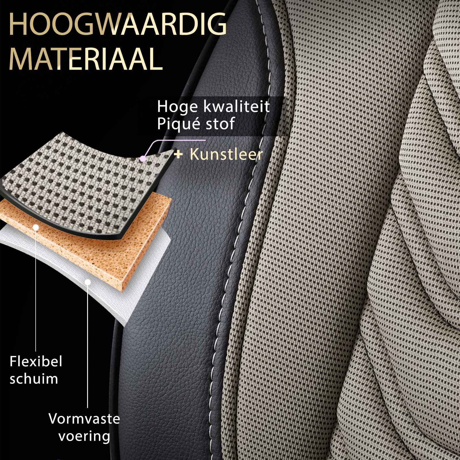 Materiaaldetail van FLORIDA VAN stoelhoezen – piqué stof en kunstleer